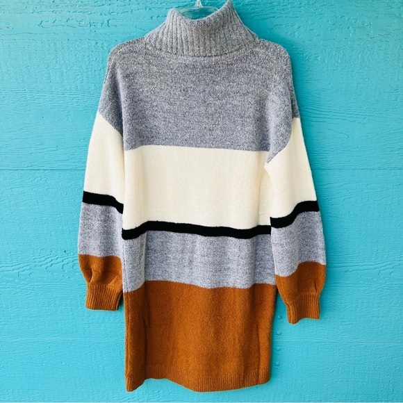 HEM & THREAD COLORBLOCK STRIPE BALLOON SLEEVE SWEATER DRESS SIZE LARGE NWT - Picture 5 of 6